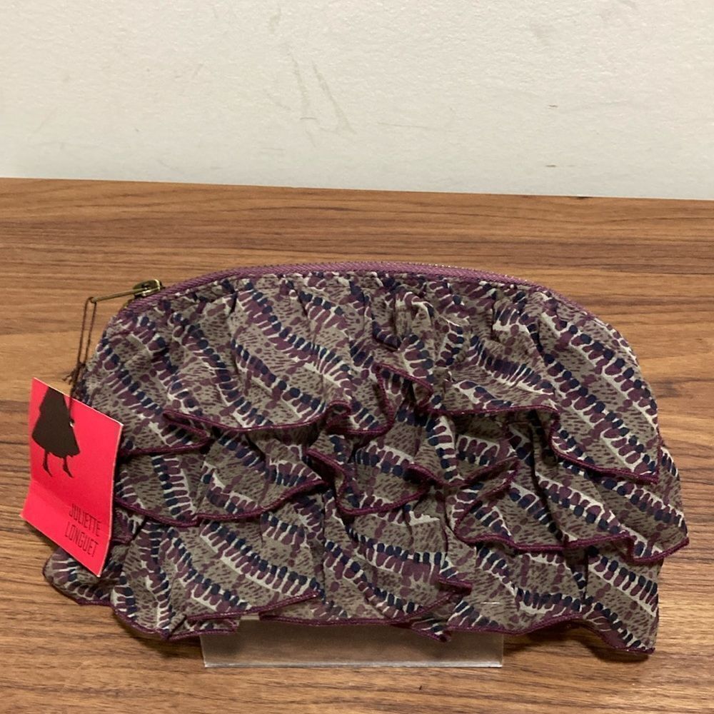 Juliette Longuet NWT Clutch Bag covered in Fabric Ruffles with Top Zipper.